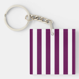 Plum and white candy stripes key ring