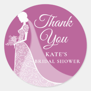 Plum and White Elegant Lace Gown Bridal Shower Classic Round Sticker