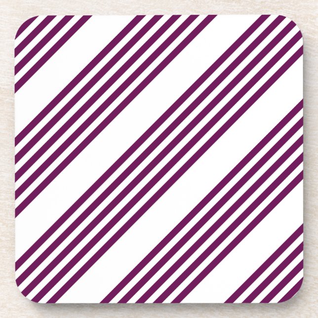 Plum and white five stripe pattern coaster (Front)