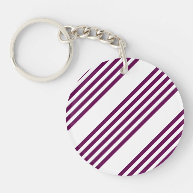 Plum and white five stripe pattern key ring (Front)