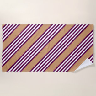 Plum and white five stripes pattern with tan beach towel