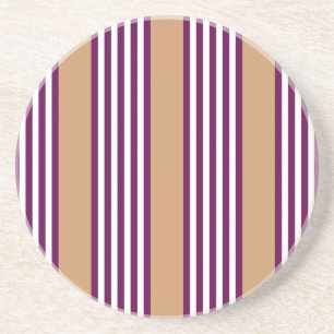 Plum and white five stripes pattern with tan coaster