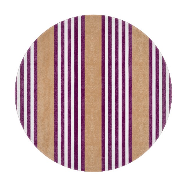 Plum and white five stripes pattern with tan cutting board (Front)