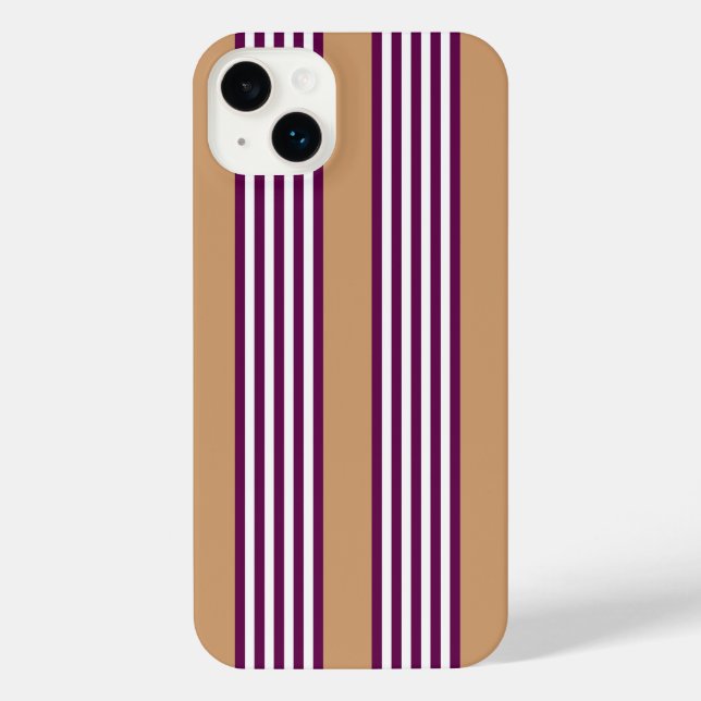Plum and white five stripes pattern with tan iPhone case (Back)