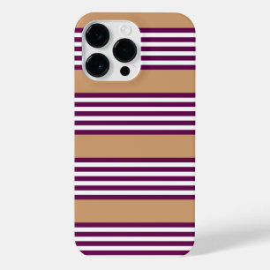Plum and white five stripes pattern with tan iPhone 14 pro max case