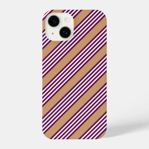 Plum and white five stripes pattern with tan iPhone 14 case