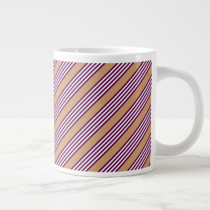 Plum and white five stripes pattern with tan large coffee mug