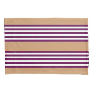 Plum and white five stripes pattern with tan pillowcase