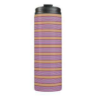 Plum and white five stripes pattern with tan thermal tumbler