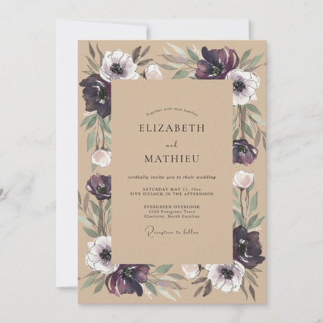 Plum Anemone Kraft Wedding Invitation (Front)