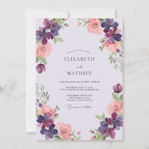 Plum Apricot Ranunculus Eucalyptus Wedding Invitation