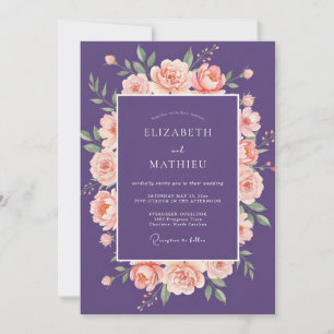 Plum Apricot Rose Wedding Invitation