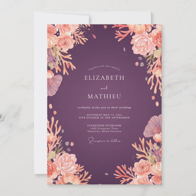 Plum Apricot Wildflower Wedding Invitation (Front)