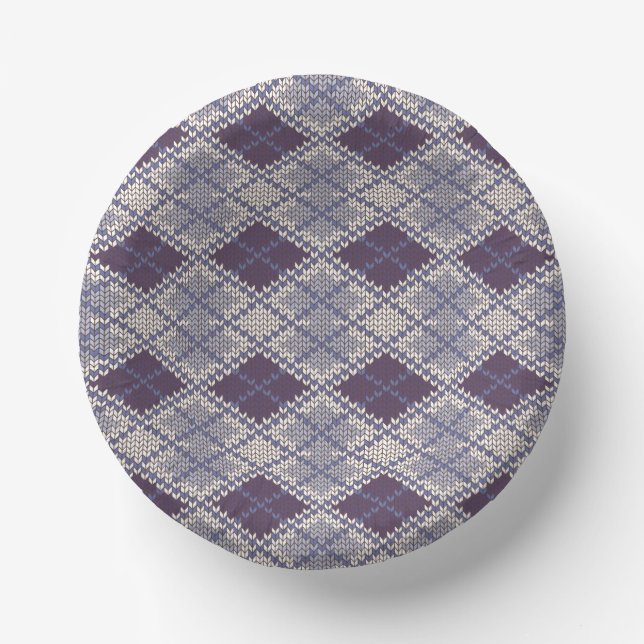 PLUM ARGYLE KNIT 7" Paper Bowls Plate (Front)