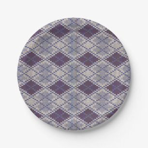 PLUM ARGYLE KNIT 7" Round Paper Plates
