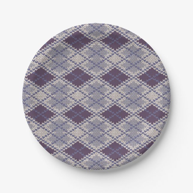 PLUM ARGYLE KNIT 7" Round Paper Plates (Front)