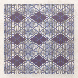 PLUM ARGYLE KNIT Glass Drink Coaster