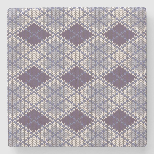 PLUM ARGYLE KNIT Marble Stone Coaster (Front)