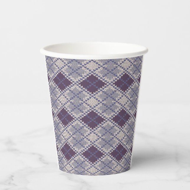 PLUM ARGYLE KNIT Paper Cups (Front)