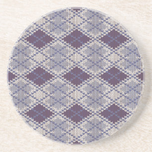 PLUM ARGYLE KNIT Round Sandstone Coaster