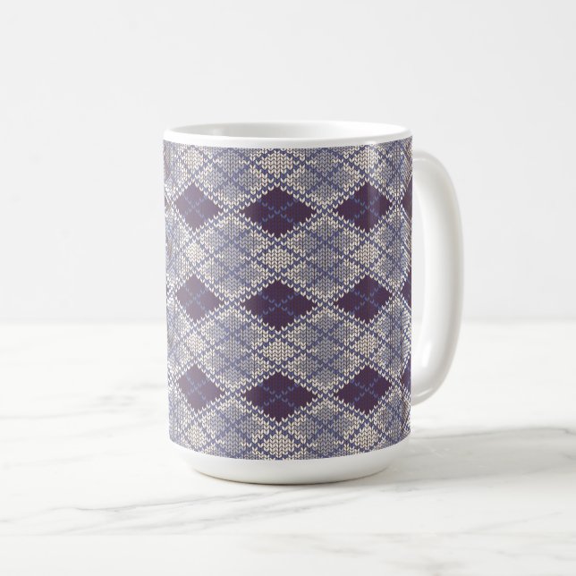 PLUM ARGYLE KNIT Tall White Mug (Front Right)