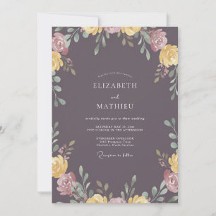 Plum Artistic Botanical Embrace Wedding Invitation