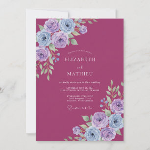 Plum Artistic Floral Wedding Invitation