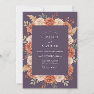 Plum Autumnal Bloom Wedding Invitation
