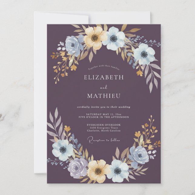 Plum Azure Anemone Wedding Invitation (Front)