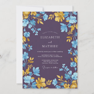 Plum Azure Petal Wedding Invitation