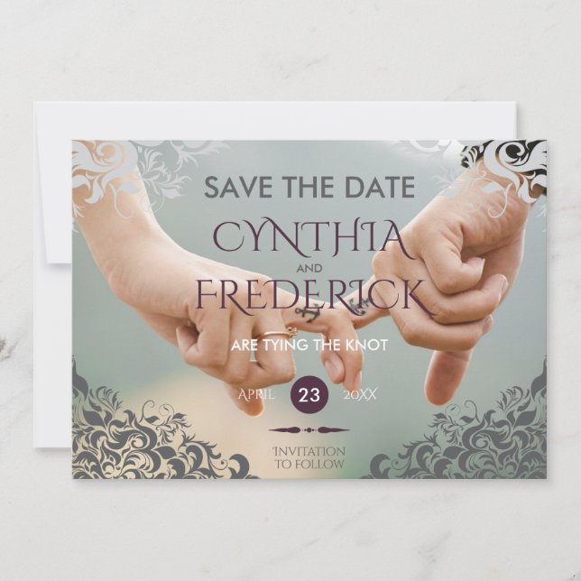 Plum Baroque Chandelier Wedding Save The Date (Front)