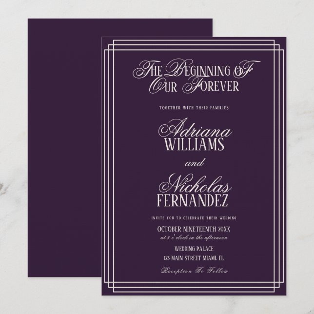 Plum Beginning Of Our Forever Timeless Wedding Invitation (Front/Back)