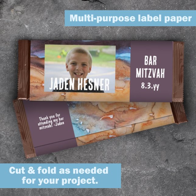 Plum, Beige Bar Mitzvah Custom Candy Bar Wrapper (bar mitzvah chocolate candy bar wrapper label, beige plum purple DIY budget cheap alternative)