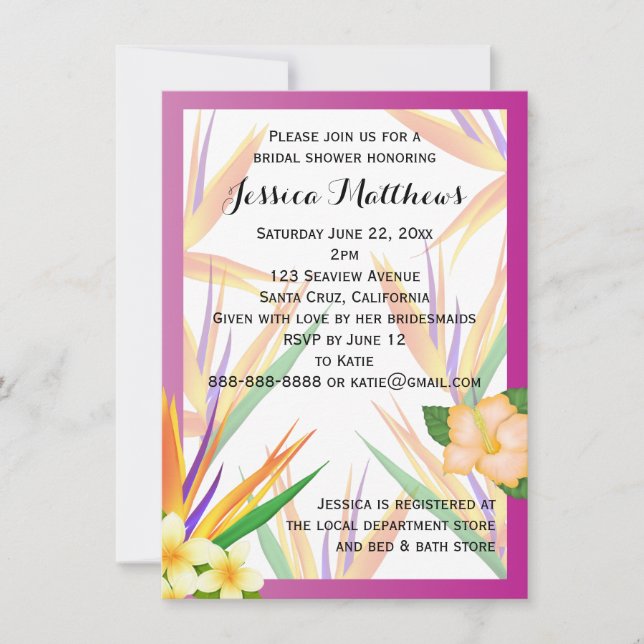Plum Bird of Paradise Bridal Shower Wedding Invitation (Front)
