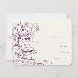 Plum Birds & Swirls Wedding RSVP Response Cards