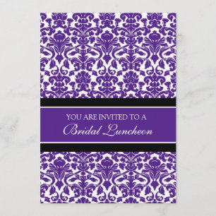 Plum Black Damask Bridal Lunch Invitation Cards