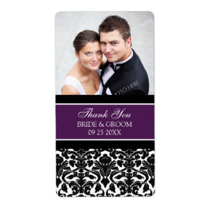 Plum Black Damask Photo Wedding Labels