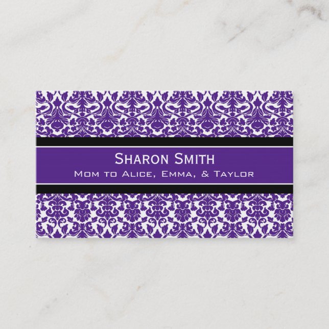 Plum Black Damask Retro Mum Calling Cards (Front)