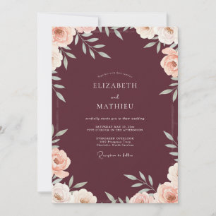 Plum Bloom Leafy Wedding Invitation