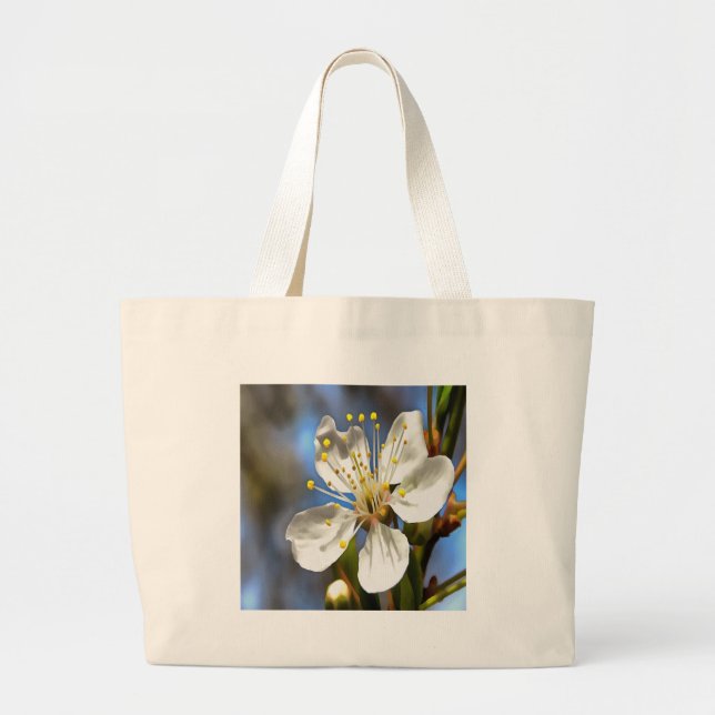 Plum Blossom Botanical Art Large Tote Bag (Front)