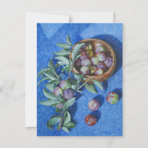 Plum Blossom Branches on Blue Background Painting Postcard