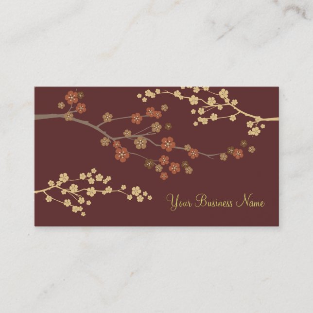 Plum Blossom Custom Business Card Maroon (Front)