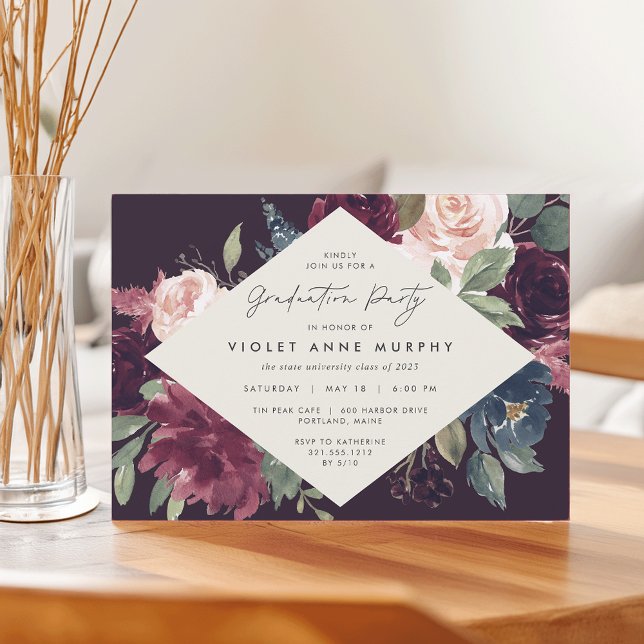 Plum Blossom | Elegant Floral Graduation Party Invitation (Creator Uploaded)
