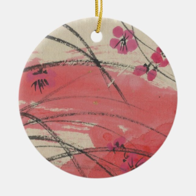 Plum Blossom Grass Ceramic Ornament (Front)