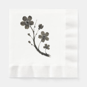 Plum Blossom Line Art – Botanical Design on Napkin