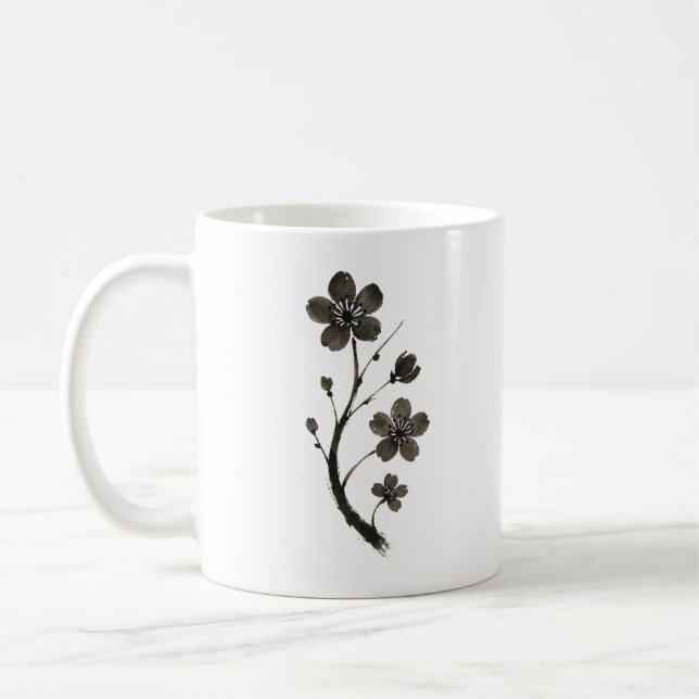 Plum Blossom Line Art – Minimal Botanical Mug (Left)
