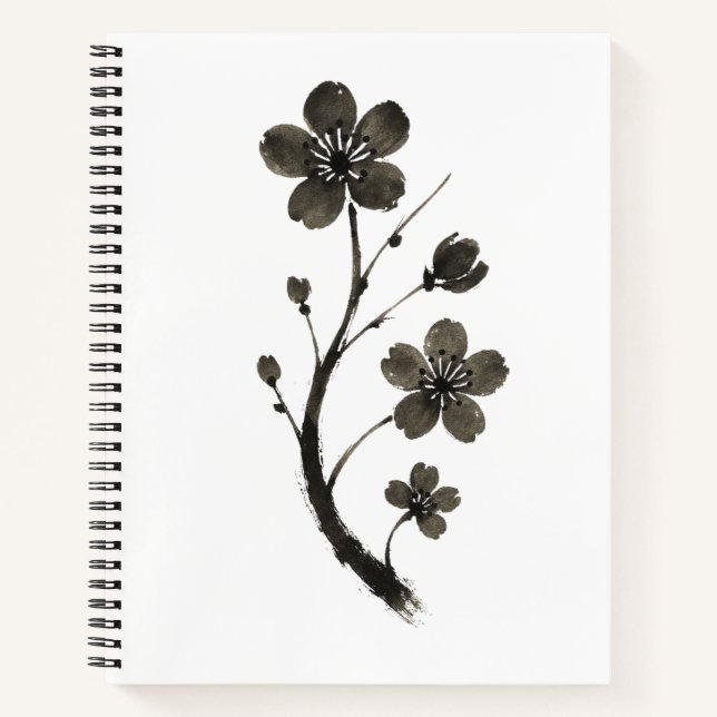 Plum Blossom Line Art – Minimal Botanical Notebook (Front)