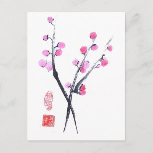 Plum Blossom Puffs in White Postcard