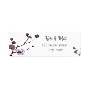 Plum blossom sumie ink return address label