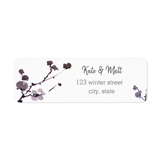 Plum blossom sumie ink return address label (Front)